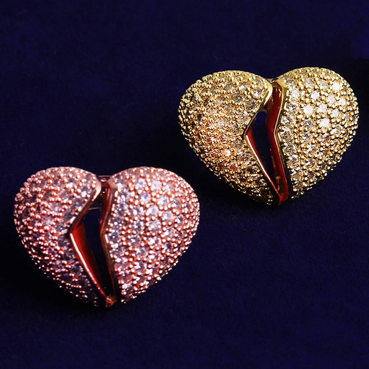 Heart Break | 24k 925 Silver Rose Gold VVS Diamond CZ Heart Broken Hip Hop Rings