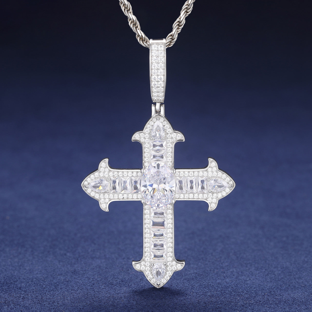 Arrow Cross | Genuine Moissanite Diamond 925 Centerstone Baguette Cross Pendant