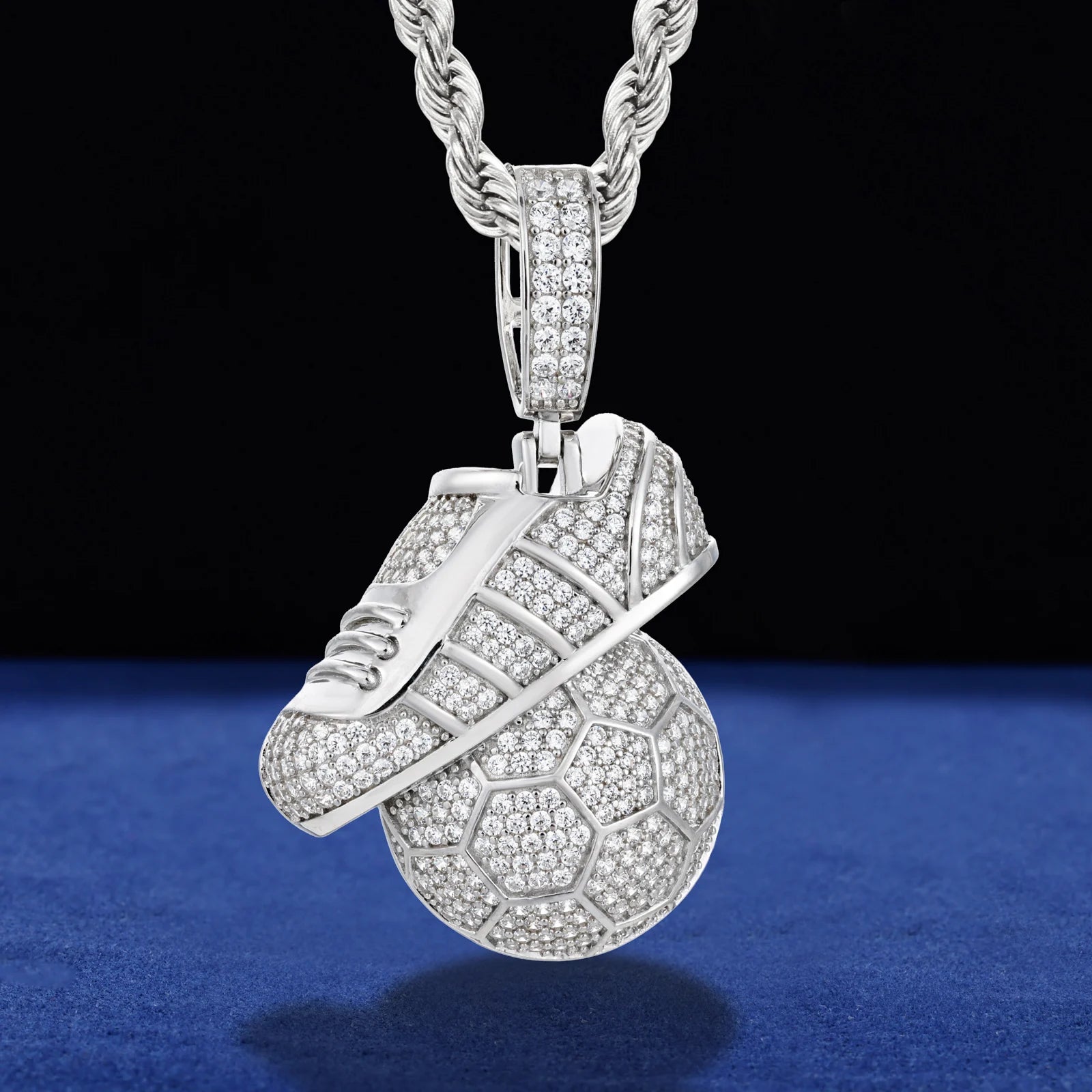 Foot Ball | 925 Sterling Silver Moissanite Football Soccer Ball Shoe Hip Hop Pendant