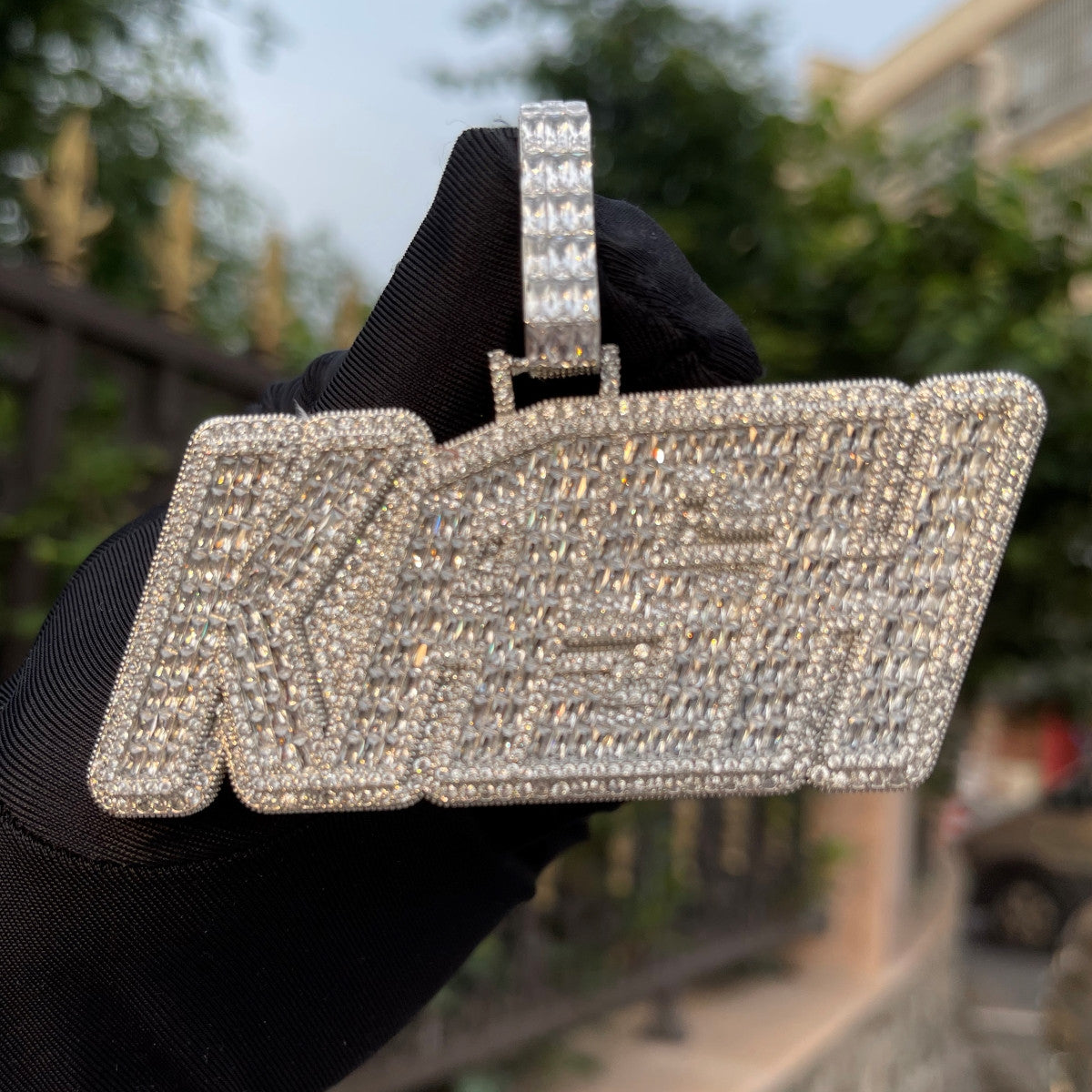 Fast Kash | Baguette Iced Blinged Out VVS Diamond CZ Hip Hop Nameplate Pendant