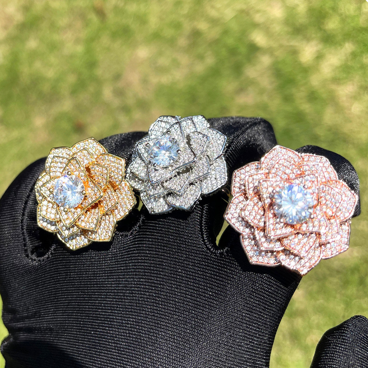 Chilled Diamond Rose | VVS Diamond Center Stone Iced Blinged Out Rose Rings