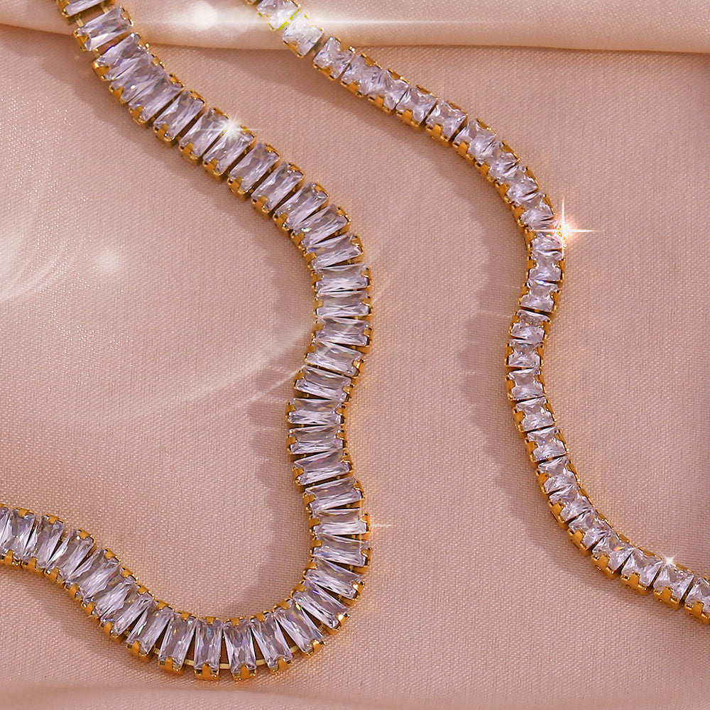 Ladies 18k Gold Waterproof Stainless Steel Bling Tennis Chain Necklace