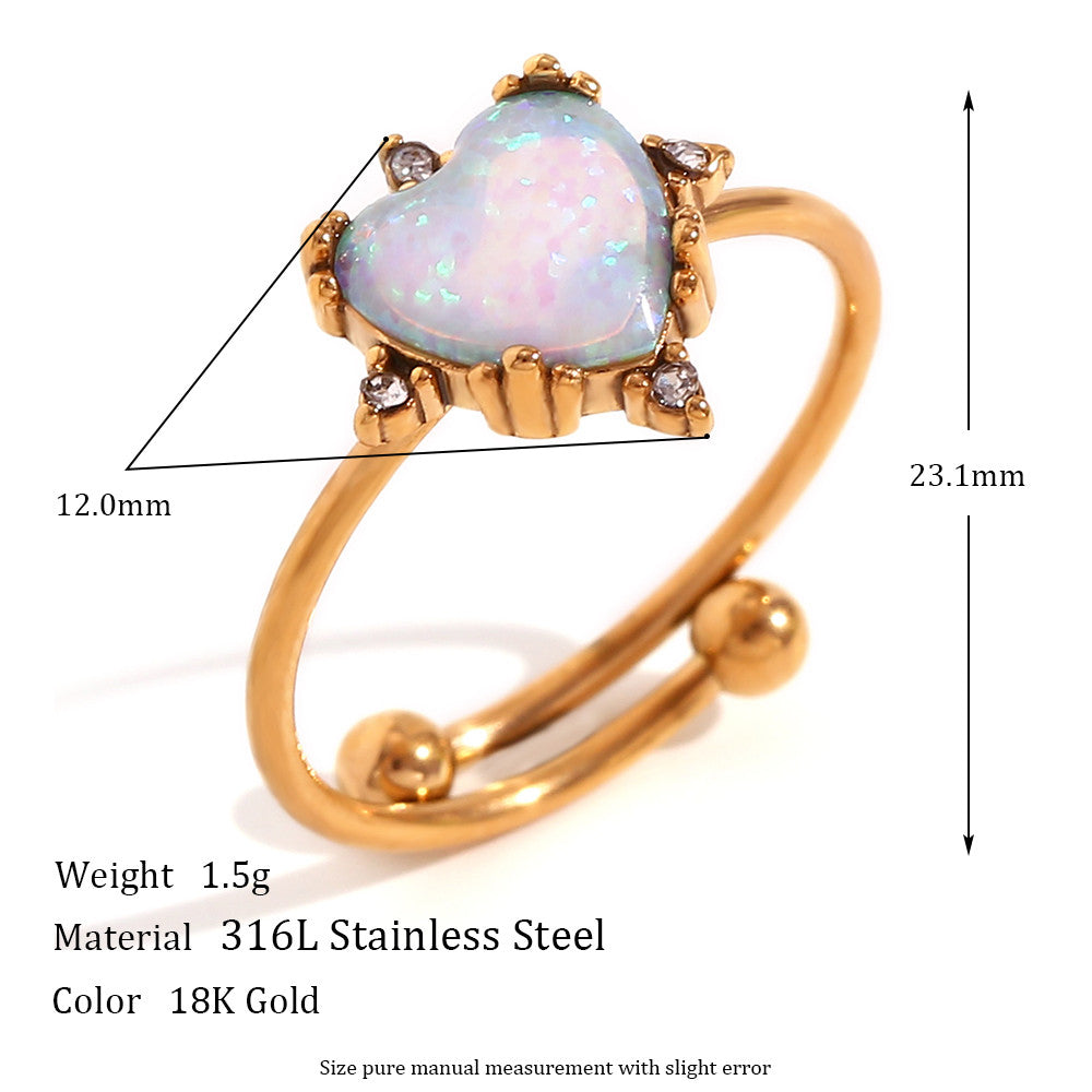 18k Gold Adjustable Circle Heart Sun Teardrop Natural Opal Stone Waterproof Rings