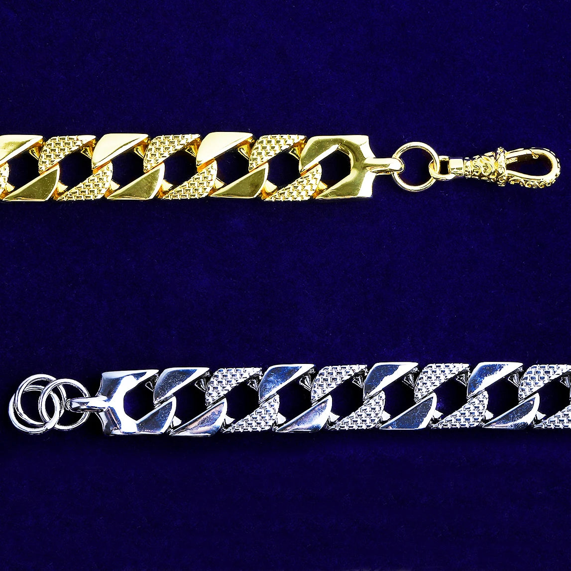 Patterned Cuban | 15mm Belcher Clasp Square Cut Designer Cuban Link Chain Bracelet