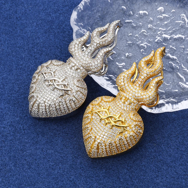 Hearts Of Fire | Moissante Diamond 925 Silver Jesus Heart  Crown Of thorns Hip Hop Pendant