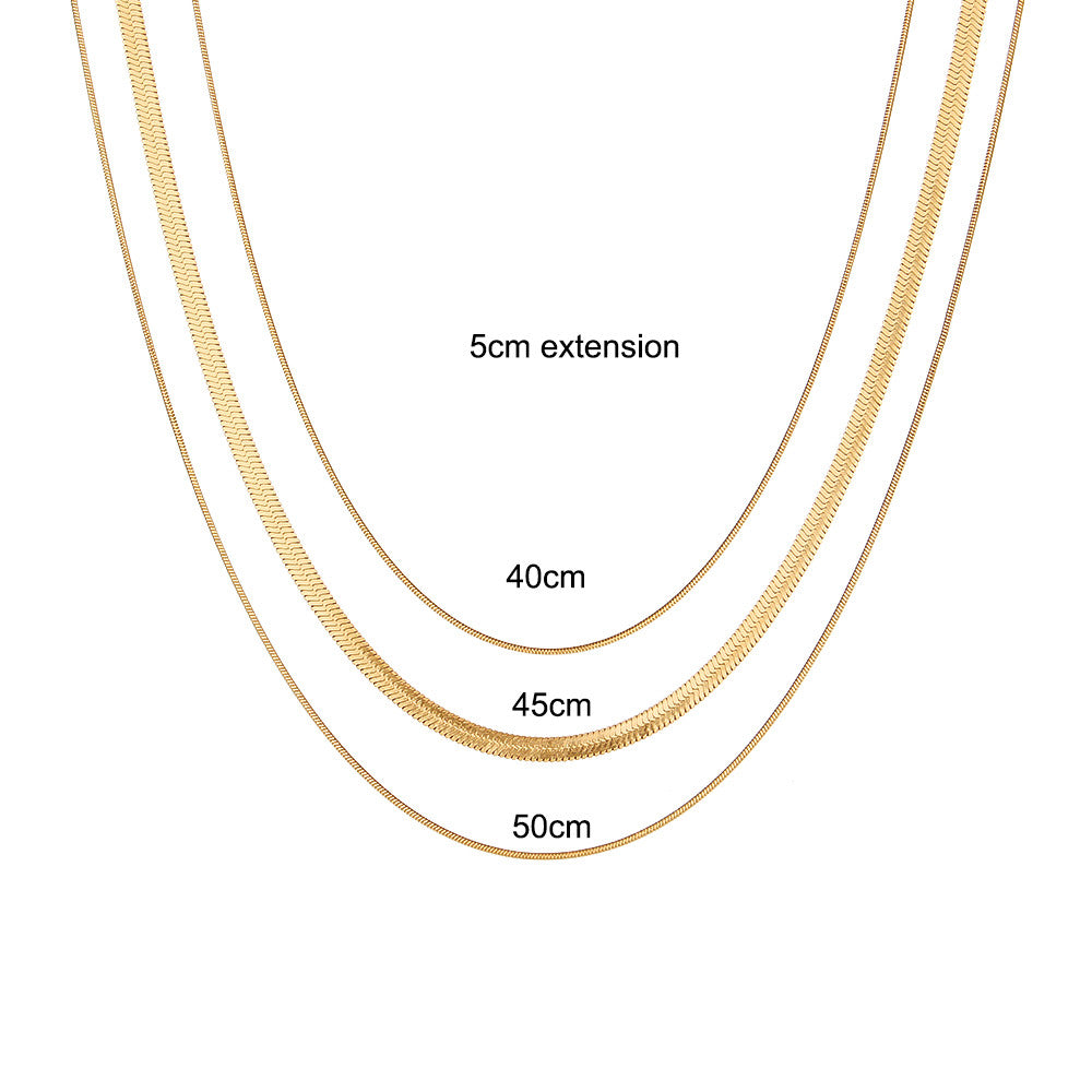 No Tarnish No Fading Stainless Steel 18K Gold  Herringbone Thin Snake Chain Layer Necklace