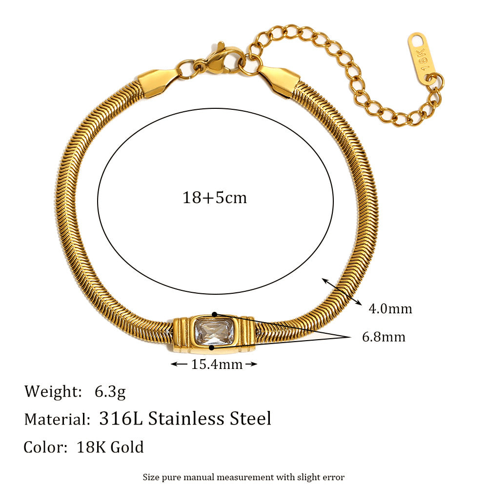 Women's 18k Gold Stainless Steel Waterproof Classic White/Red CZ Necklace Bracelet Set