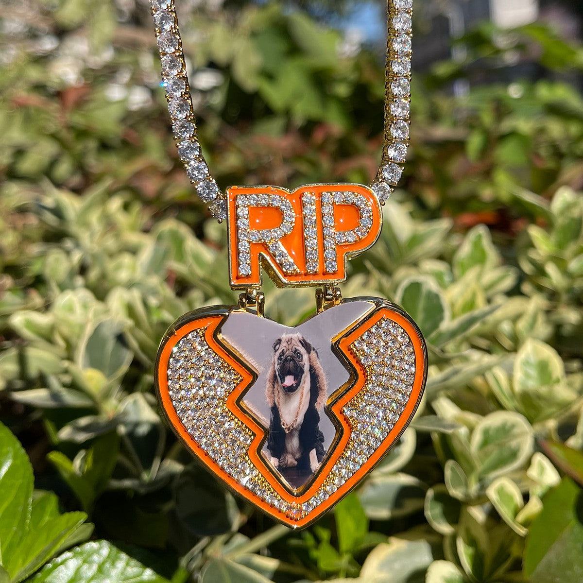 Custom Made Broken Heart Rip Bail Bling Hip Hop Pendant Chain Necklace