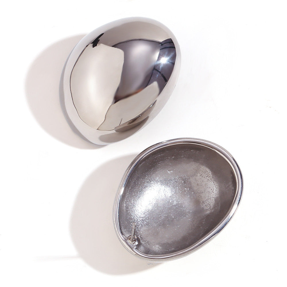 Ladies 18k Gold Waterproof Smooth Exaggerated Round Stone Shaped Earrings