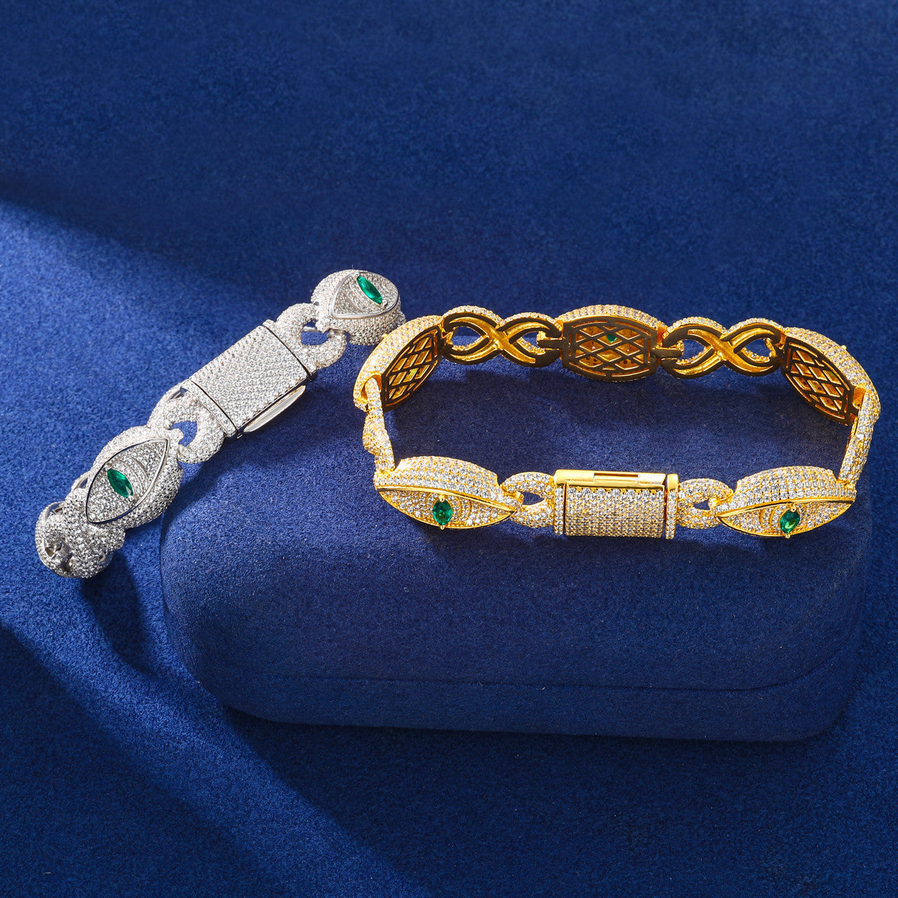 Demon Eye | 24k Solid 925 Sterling Silver Infinity Link Moissanite Diamond Hip Hop Bracelet