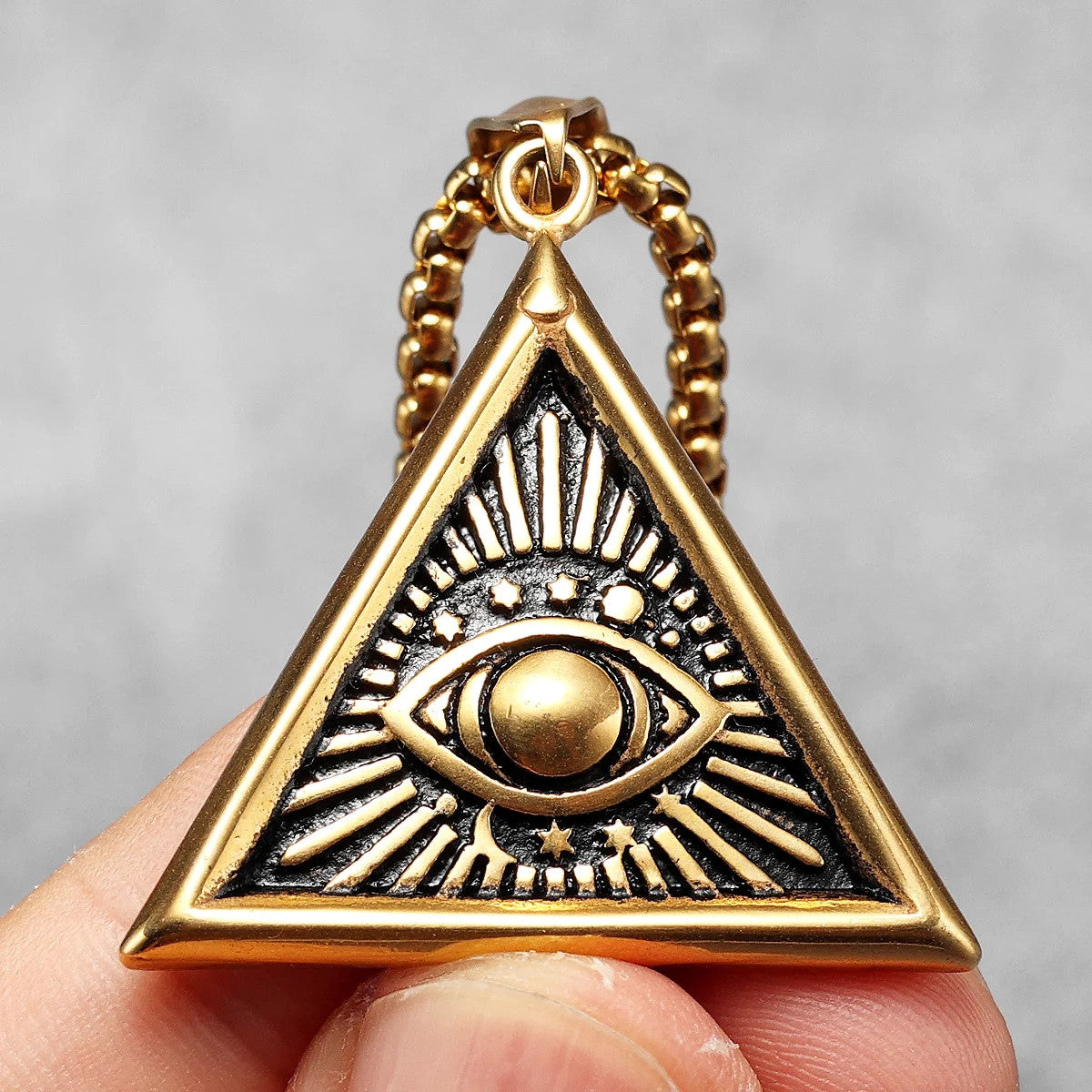 Masonic | 14k Gold Over Solid Stainless Steel Illuminati Eye Amulet Street Wear Pendant