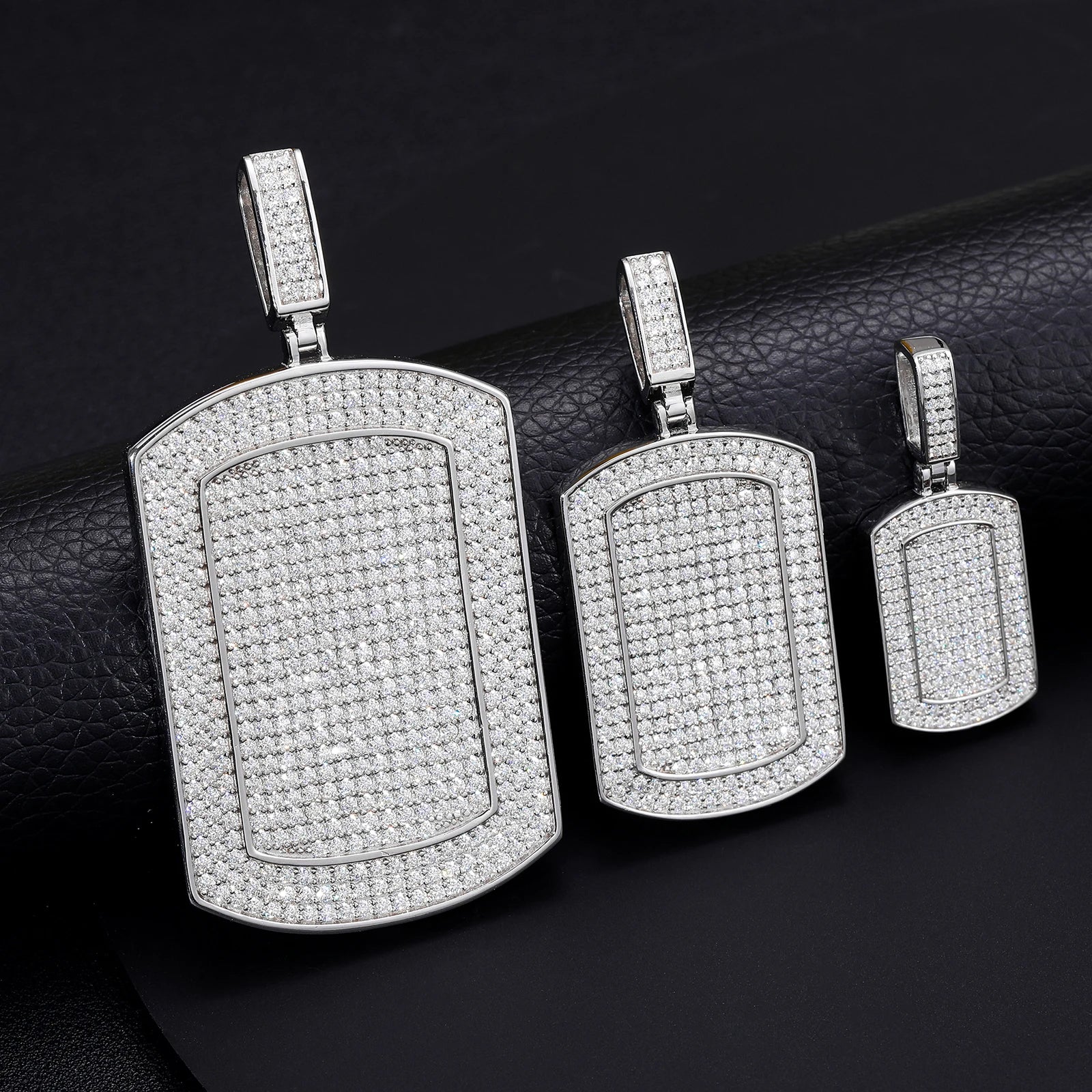 The Spark | VVS Iced Blinged Out Moissanite Diamond  Dog Tag 925 Sterling Silver Pendant