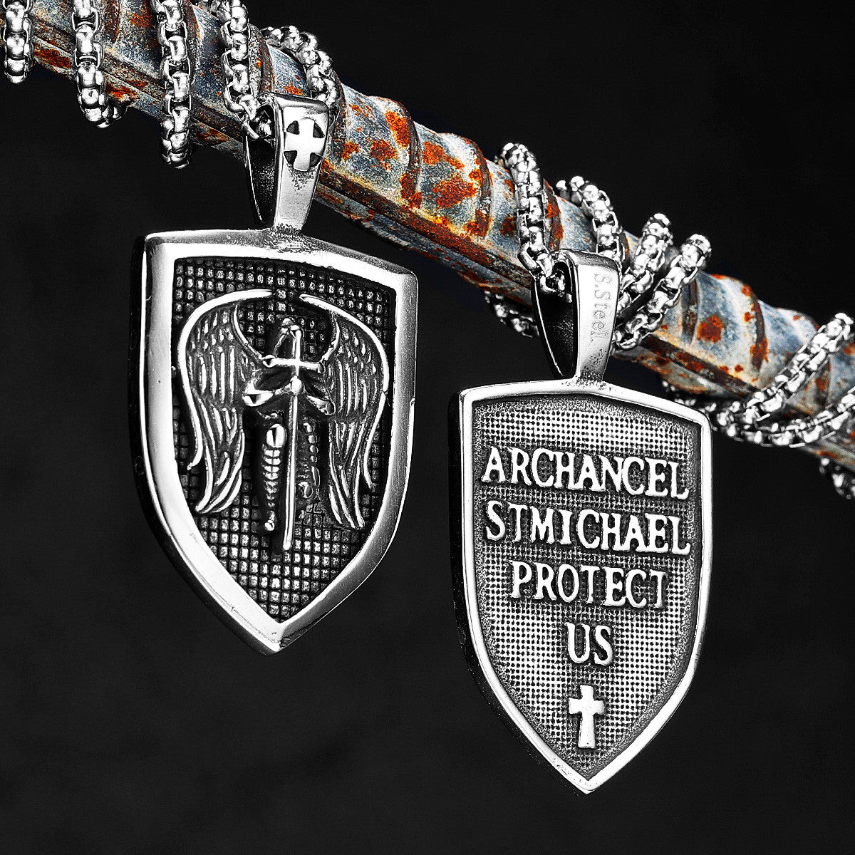 Shield of Faith | St, Michael Archangel Solid Stainless Steel Divine Protection Pendant 
