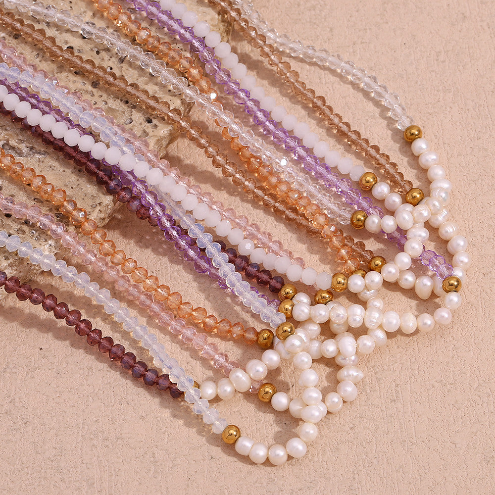 18k Gold Freshwater Pearl Handmade Necklace Waterproof Stainless Steel Necklace