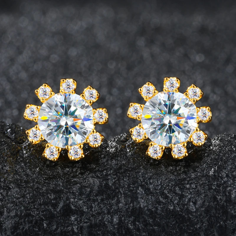 1CT D Color Iced Blinged Out VVS Moissanite Diamond 925 Silver Halo Stud Earrings