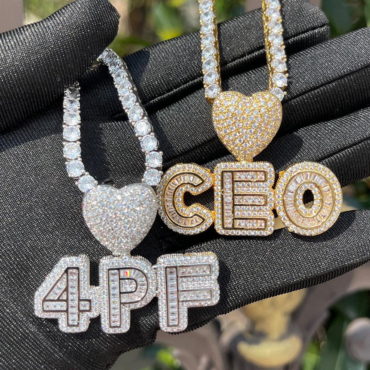 Heart Spark | Small Baguette Iced Bling Out Custom Made Letter Neckalce