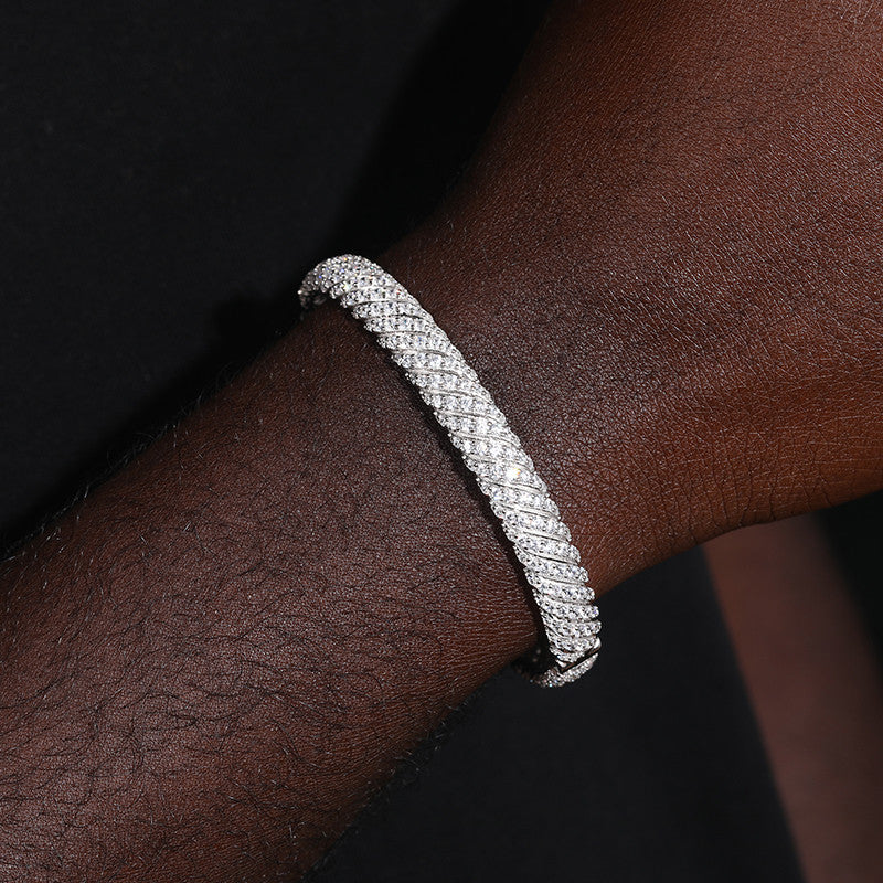 Diamond Twist | Moissanite 8mm Solid Sterling Silver Iced Blinged Out Bangle Bracelets