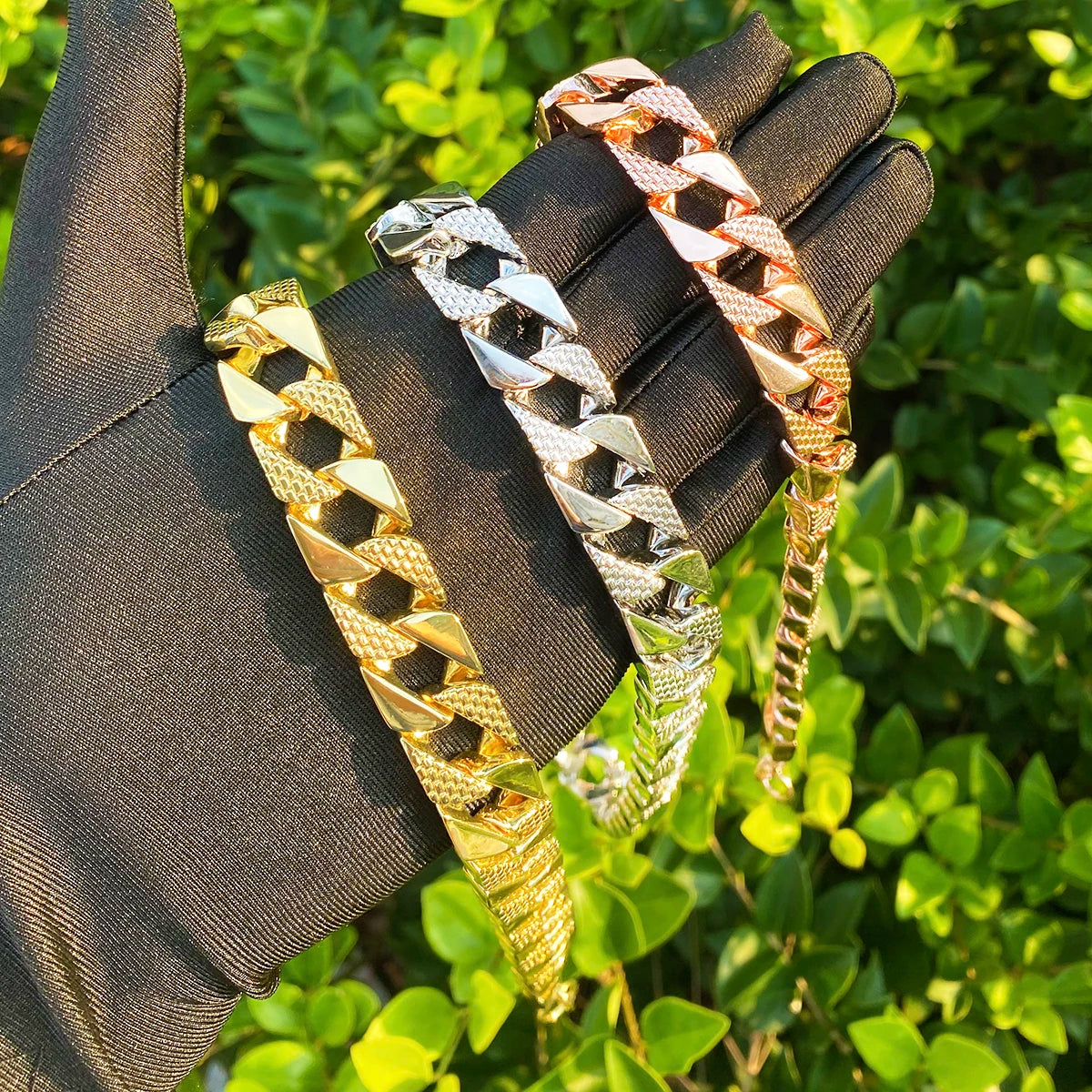 Patterned Cuban | 15mm Belcher Clasp Square Cut Designer Cuban Link Chain Necklace