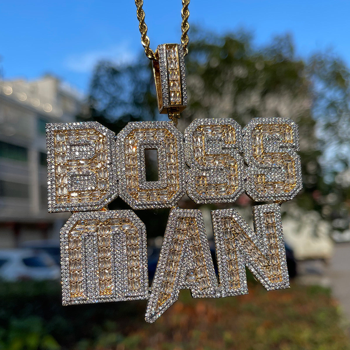 Baguette Bling Plate | Custom Iced Prong Set Stone Nameplate Pendant