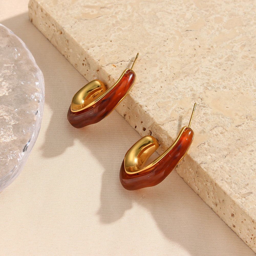 18k Gold Stainless Steel Tarnish Free Resin Crystal Hoop Earrings