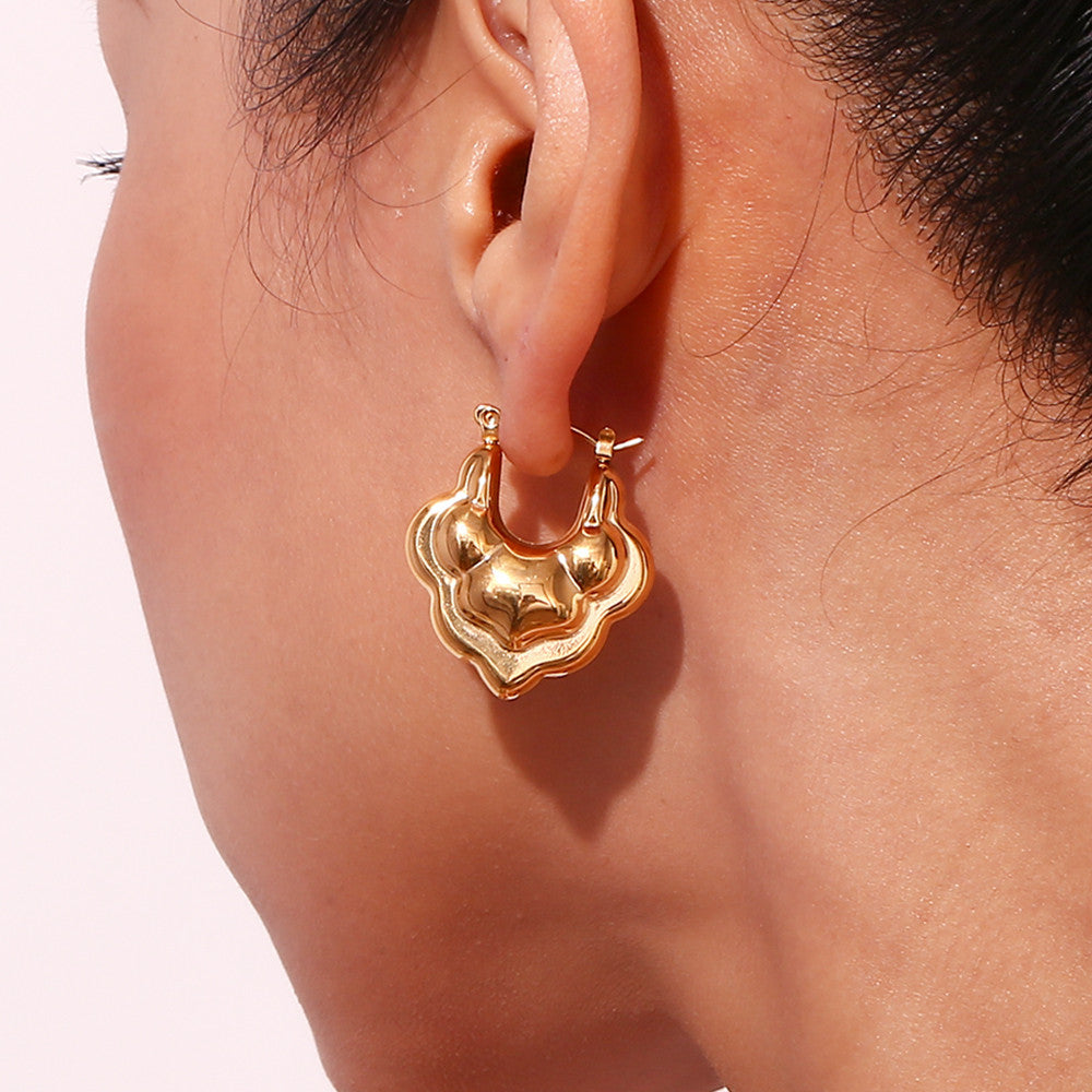 18k Gold Stainless Steel Hollow Double Layer Lotus Drop Waterproof Earrings