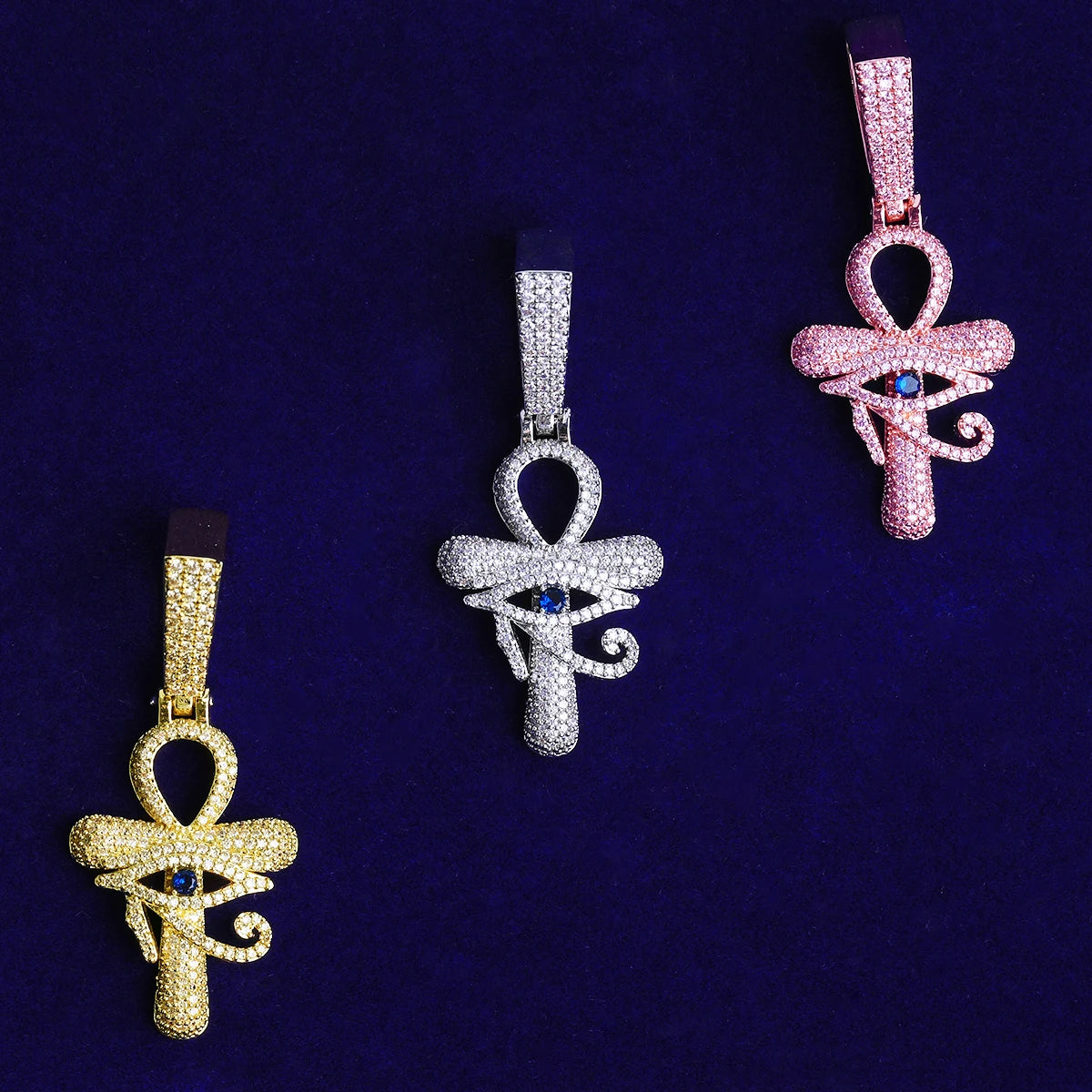 Radiant Ankh | Blue Stone VVS Diamond CZ Ankh Cross Eye Of Horus Hip Hop Pendant