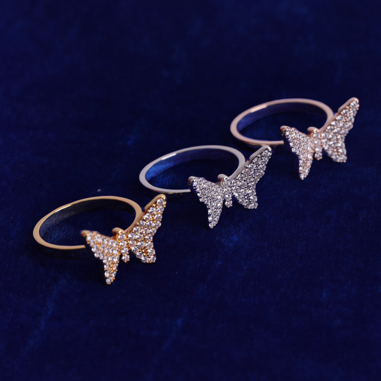 Ladies 5A Bling Bling 24k Gold Silver Rose Butterfly Rings