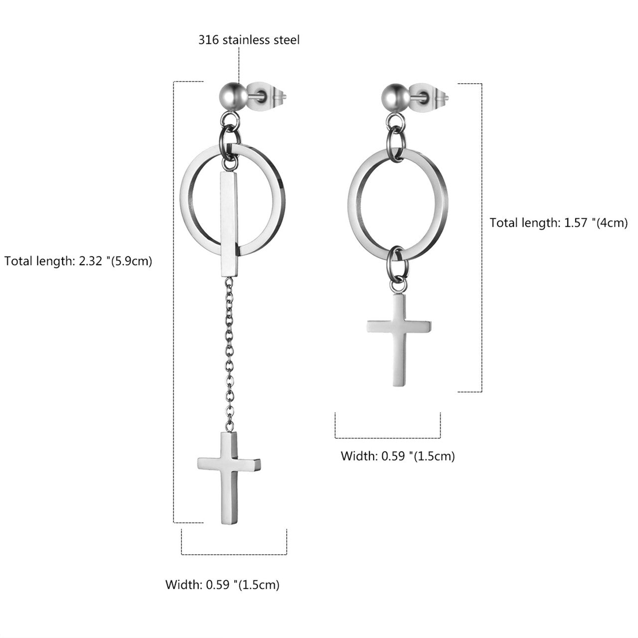 Ladies No Fade Stainless Steel Cross Circle Dangling Earrings