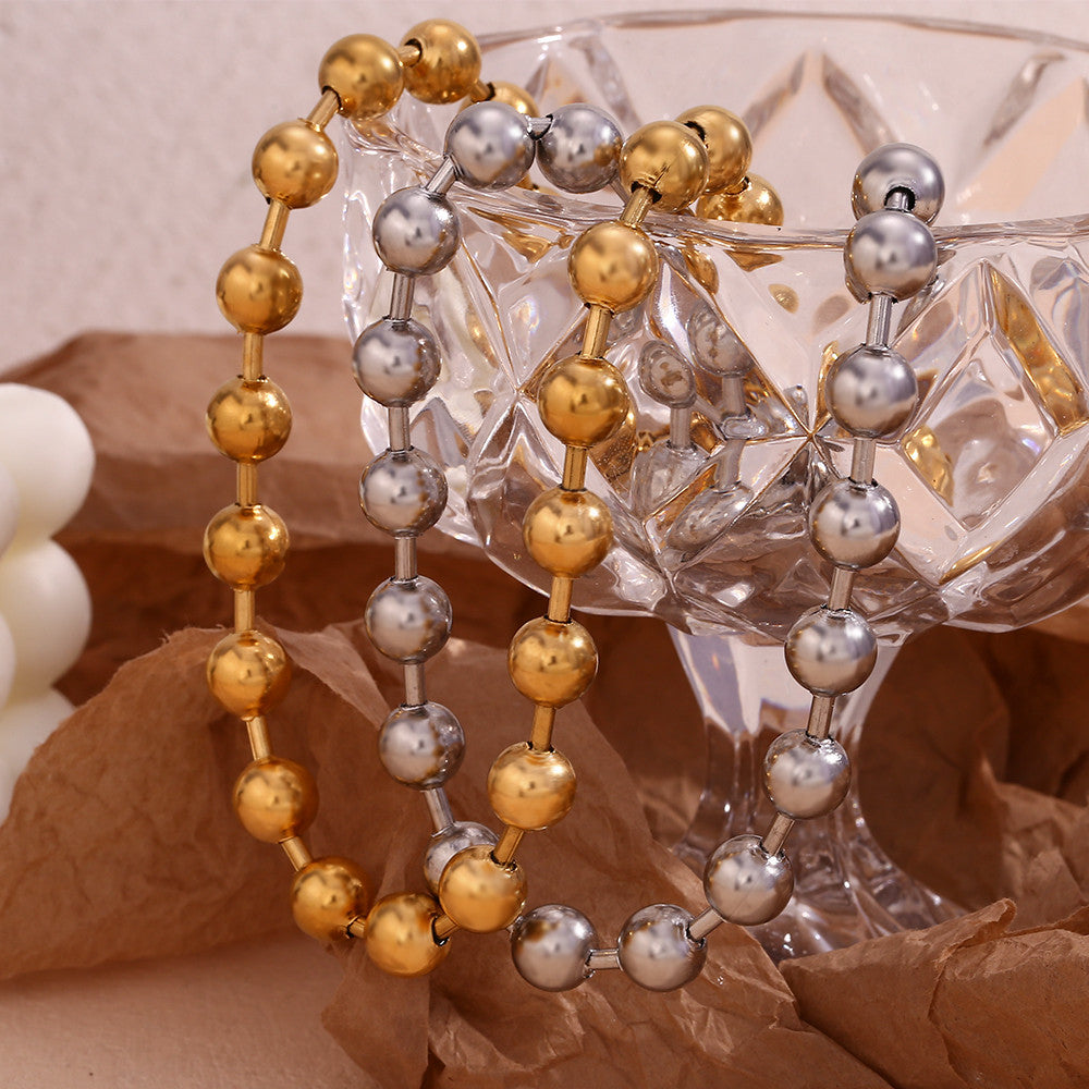 Ladies 18k Gold Silver Tarnish Free Waterproof Round Bead Chain Necklace