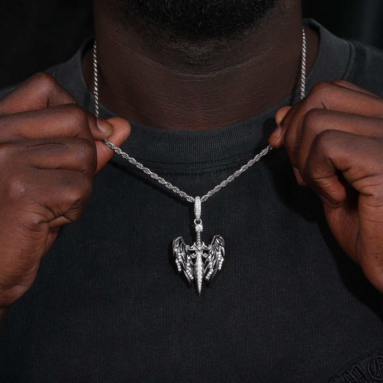 Angel Sword | Mens 925 Sterling Silver Moissanite Diamond Hip Hop Pendant Chain