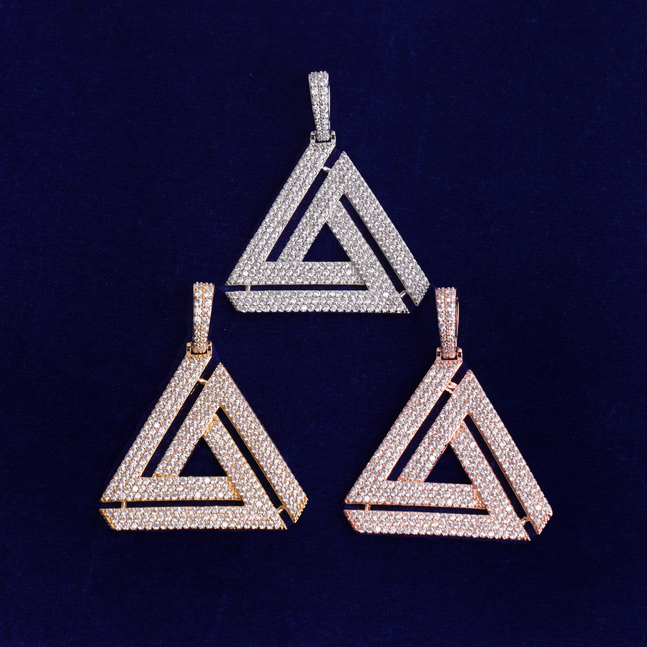 Flooded Ice Penrose Triangle Pyramid Hip Hop Pendant Chain Necklace