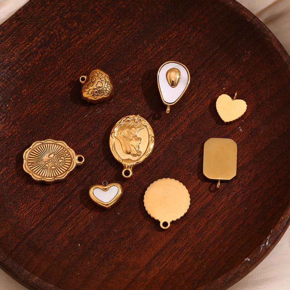 18k Gold Waterproof DIY Retro Style Moon Star Agate Stone Heart Pendant Necklace Bracelet