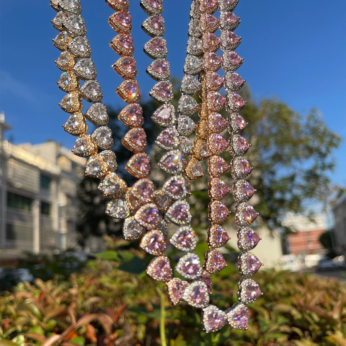 Gold Silver Rose Ladies Glossy Girl Clustered Heart Tennis Choker Chain Necklace