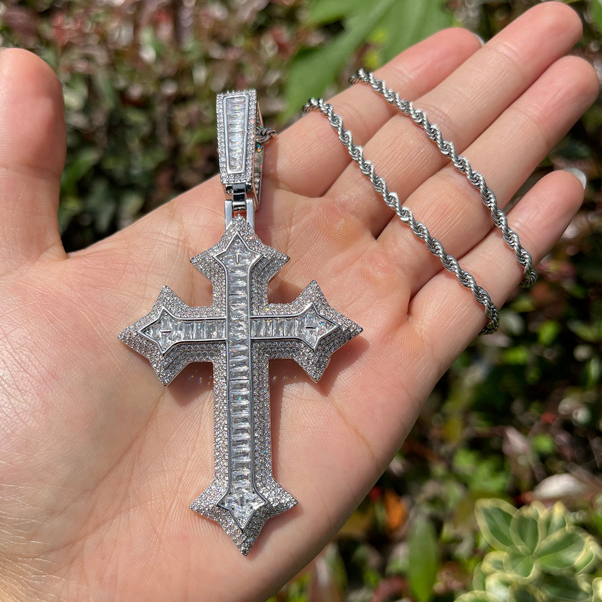 The Arrow Cross | Designer VVS Diamond CZ Baguette Iced Blinged Out Pendant
