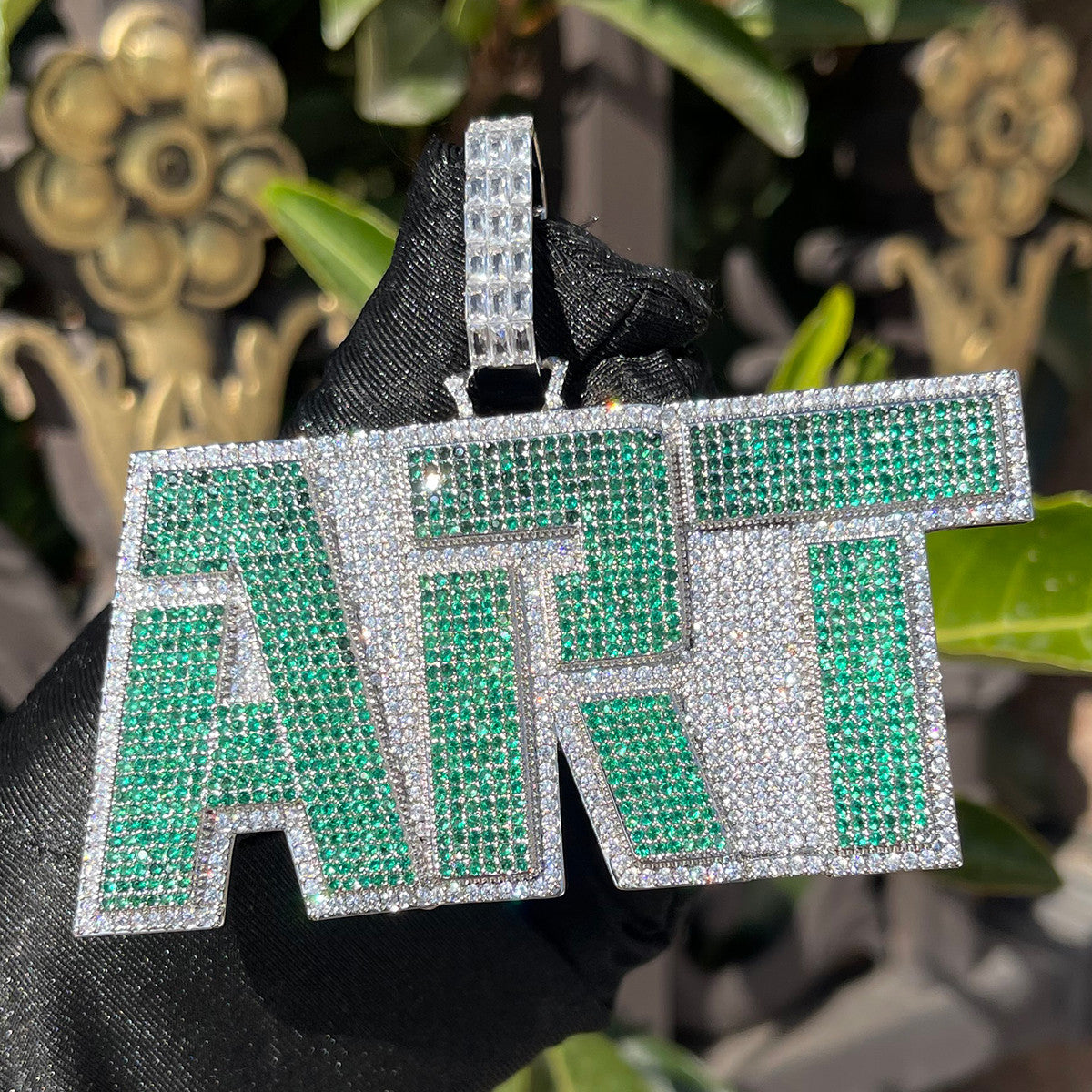 Emerald Chaos | Colorful VVS Diamond CZ Custom Text Hip Hop Pendant