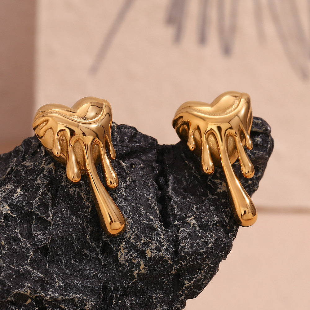 18k Gold Heart Melting Love Waterproof Stainless Steel Earrings