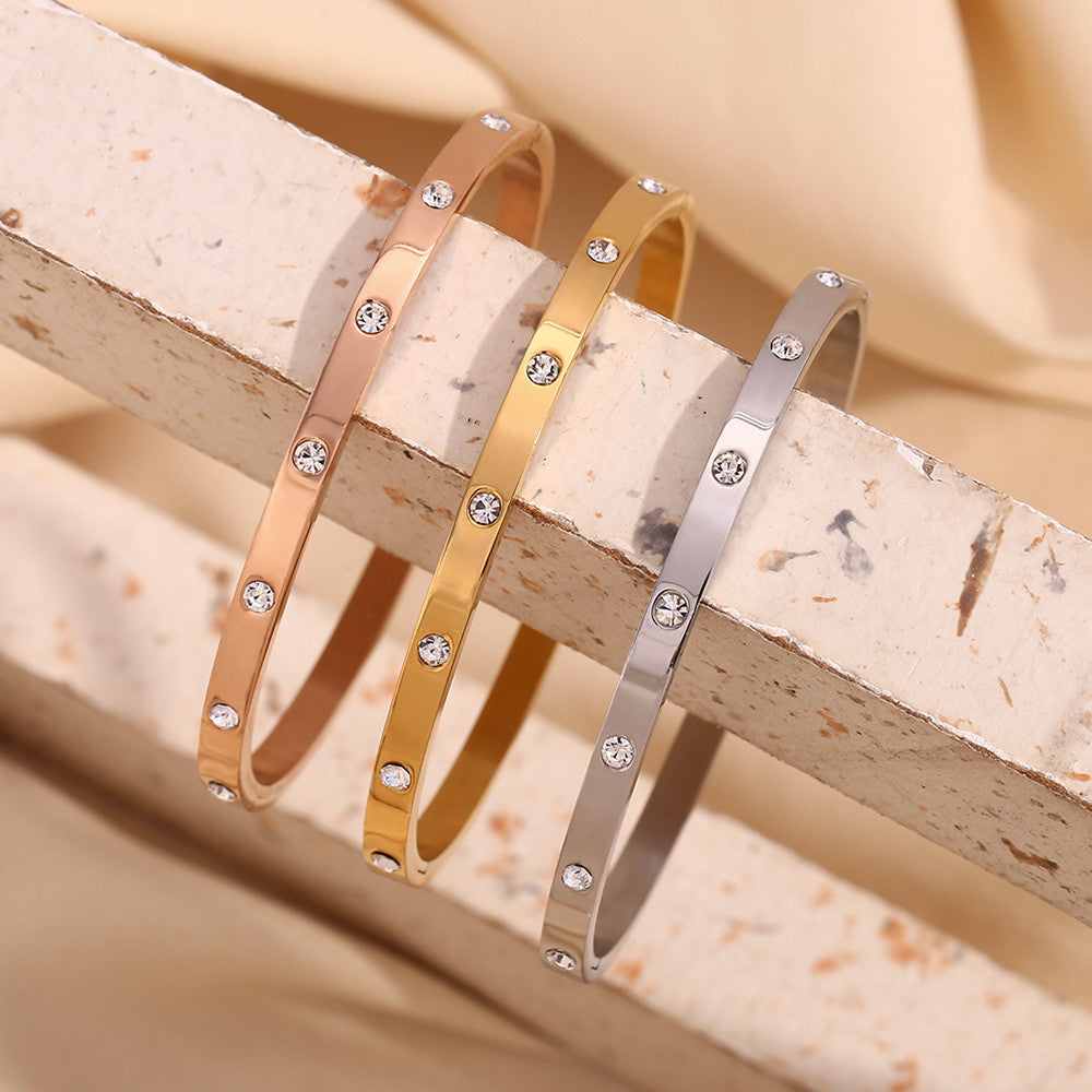 18k Gold Silver over Solid Stainless Steel Waterproof CZ Stone Buckle Bracelets