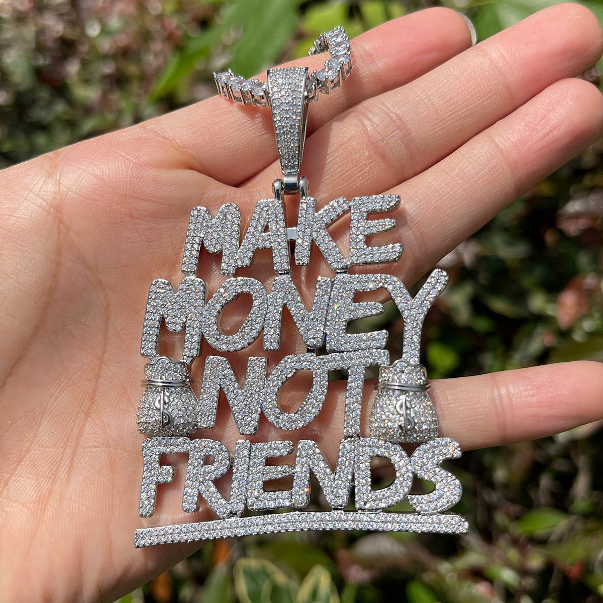 Make Money Not Friends | Iced Blinged Out Hip Hop Pendant Chain Necklace