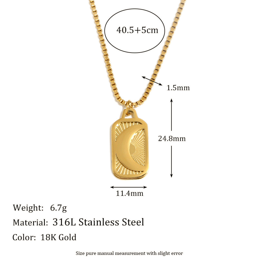 18k Gold Tarnish Free Design Stainless Steel Radiating Sun Moon Pendant Necklace