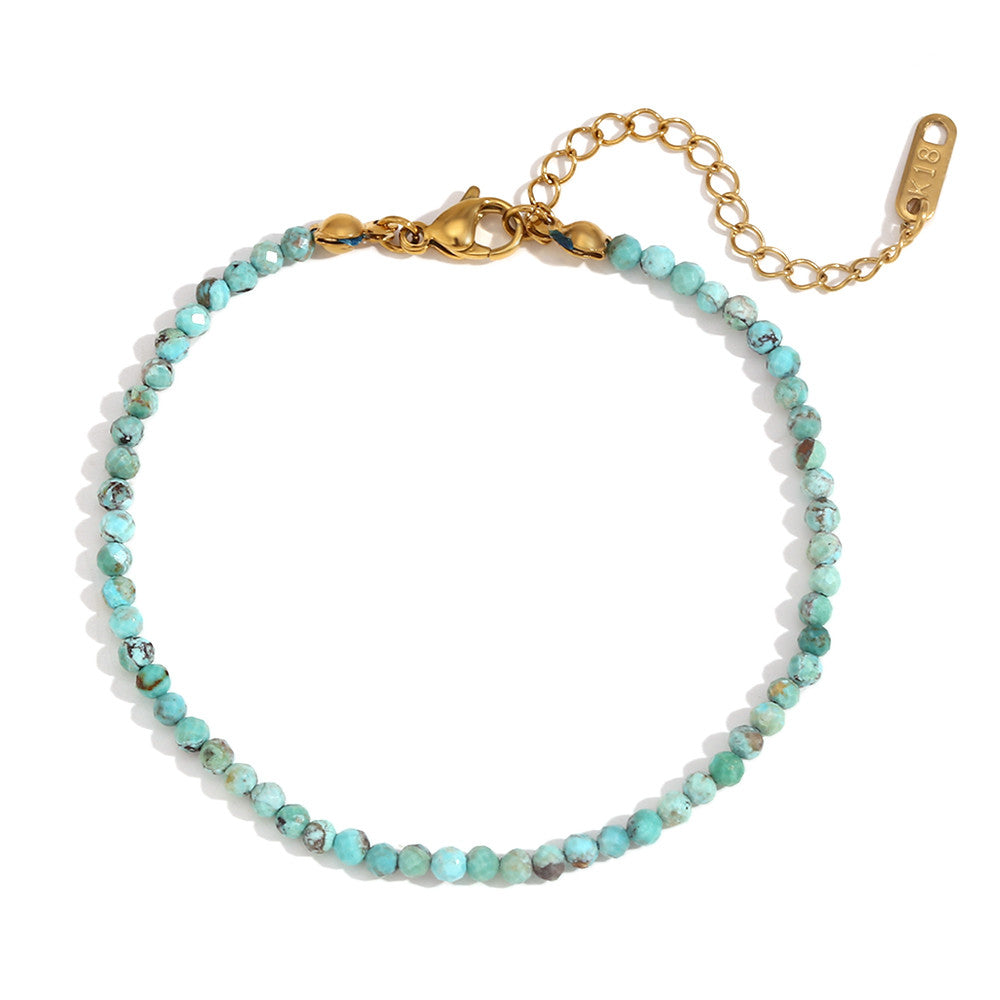 Stainless Steel Colorful Natural Stone Amazonite Round Beads 18k Gold Bracelets