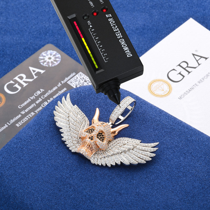 The Fallen | Solid 925 Silver Moissaite Diamond Fallen Angel Wings Demon Hip Hop Pendant