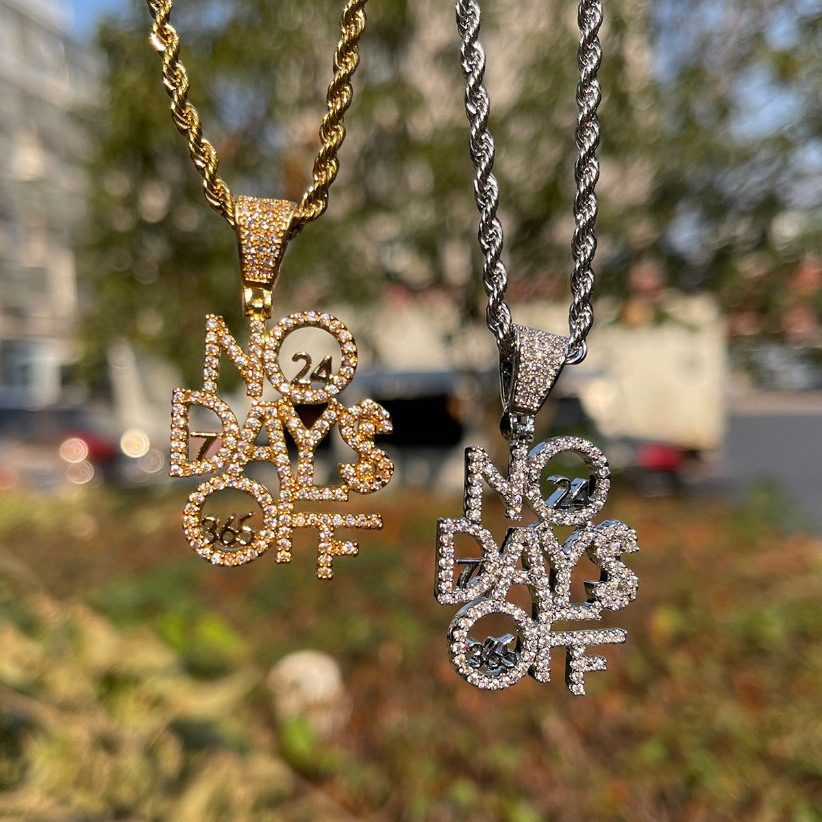 No Days Off | Prong Set Cluster Stones Hip Hop Pendant Chain Necklace