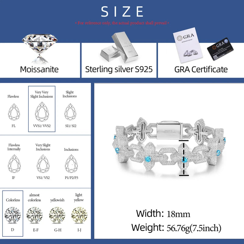 The North Star | 925 Sterling Silver Moissanite Diamond Iced Cross Luxury Hip Hop Bracelet