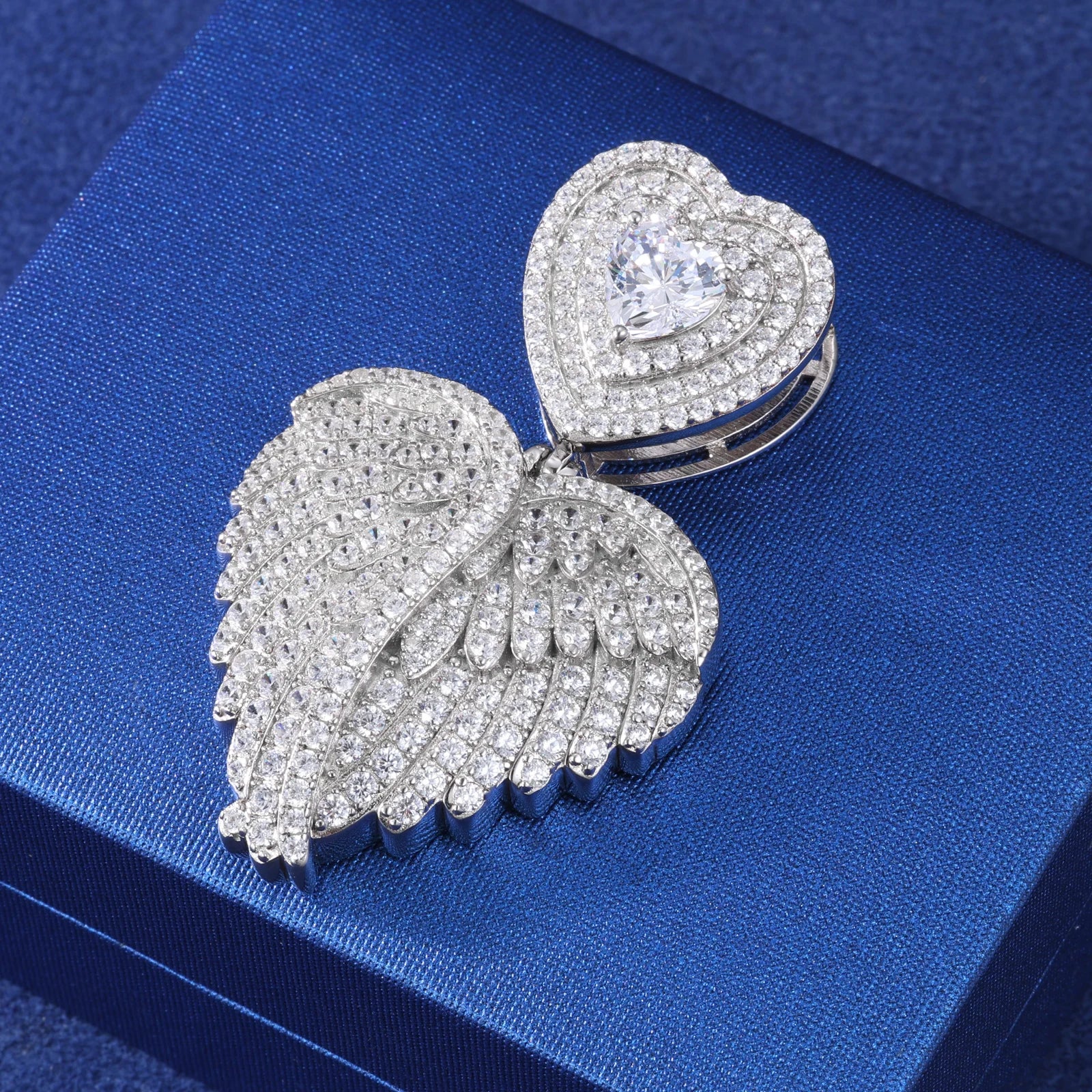 Angel Love | Moissanite Diamond 925 Sterling Silver Angel Wings Heart Pendant