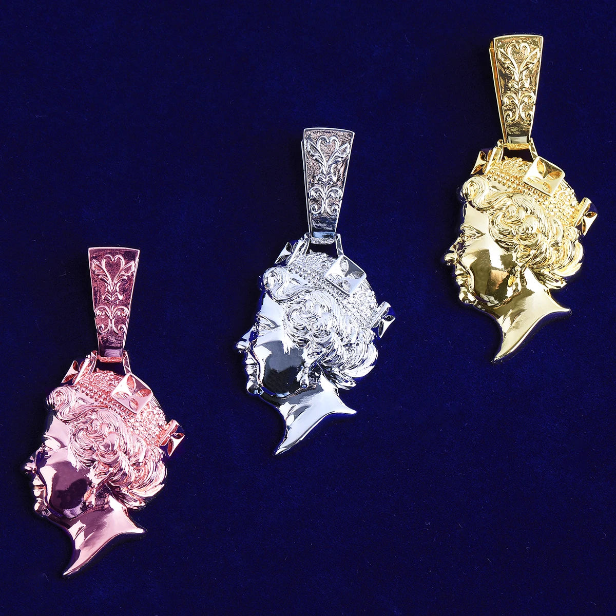 Bling Queen | 24k 925 Silver Rose Gold Overlaid Detailed Queen Hip Hop Pendant