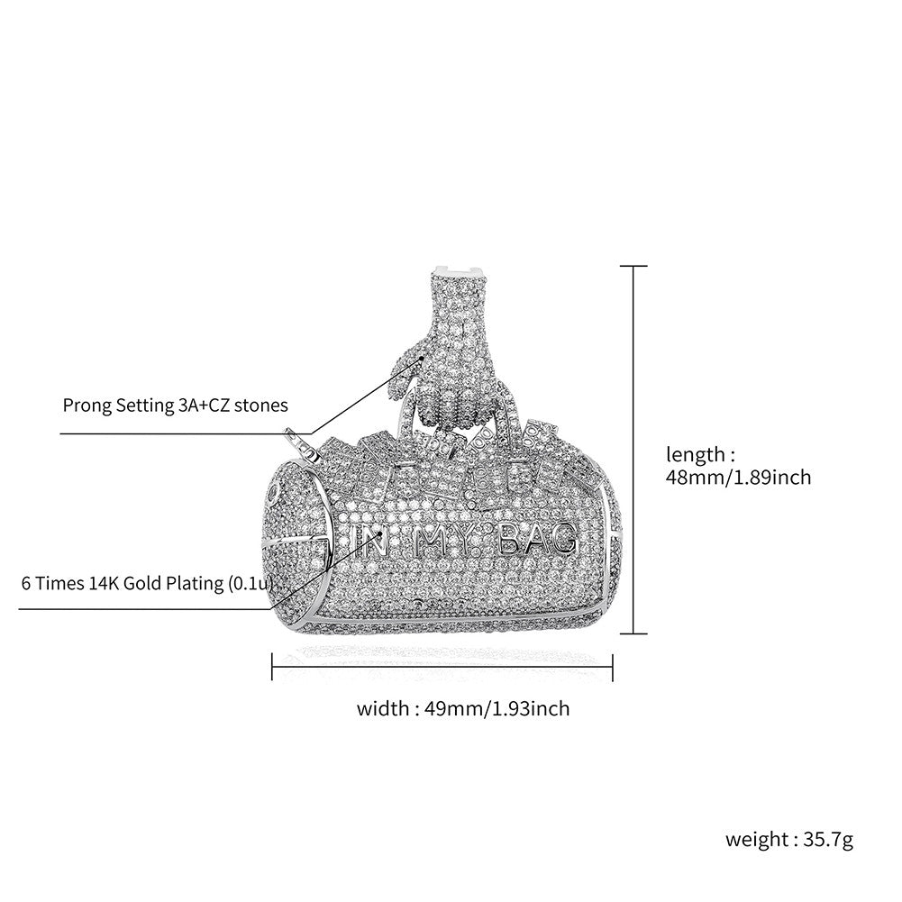 In My Bag | VVS Diamond CZ Money Bag 14k Gold 925 Silver Hip Hop Pendant Chain