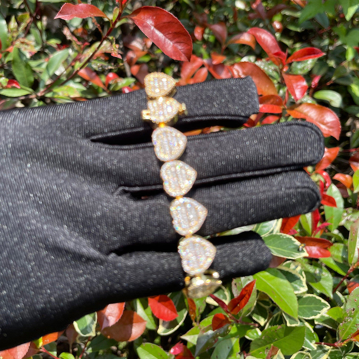 IceCold Heart | Ladies Crushed Ice Baguette 24k Silver Rose Gold Heart Tennis Bracelet