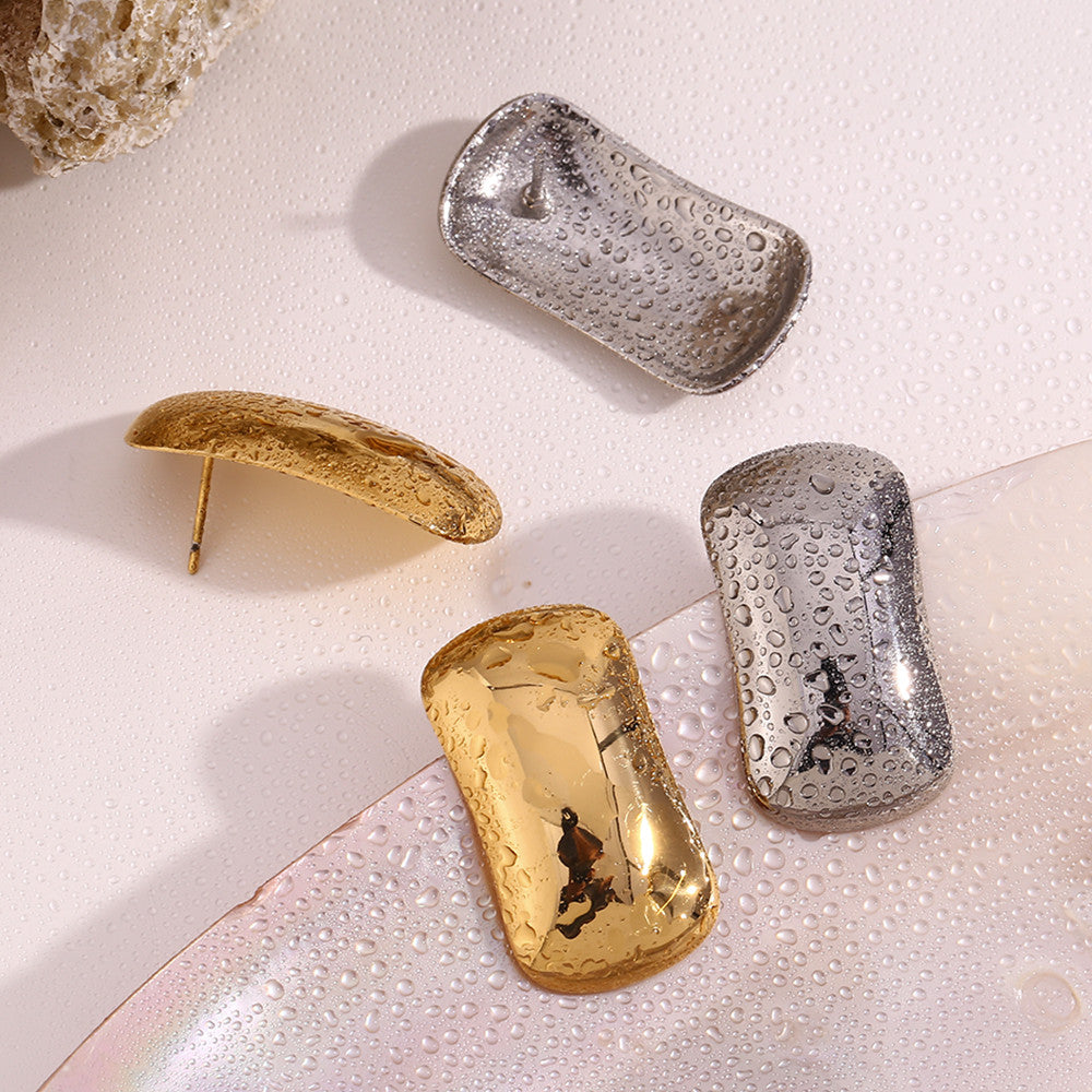 18k Gold Stainless Steel Simplified Fancy Gal Large Glossy Rectangular Stud Earrings