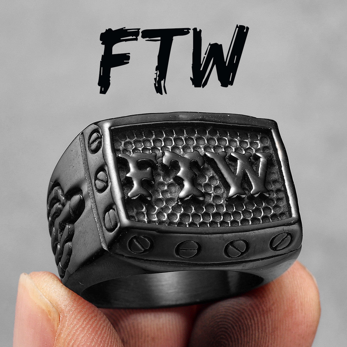 FTW | 14k Gold Black Over No Fade Stainless Steel Middle Finger Hip Hop Rings