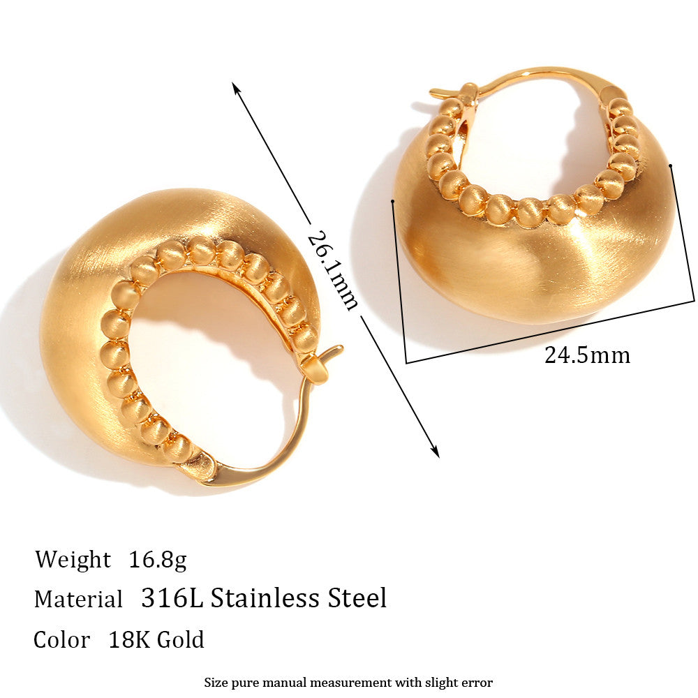 18k Gold Stainless Steel Lacework Basket Matte Golden Hoop Water Proof Earrings